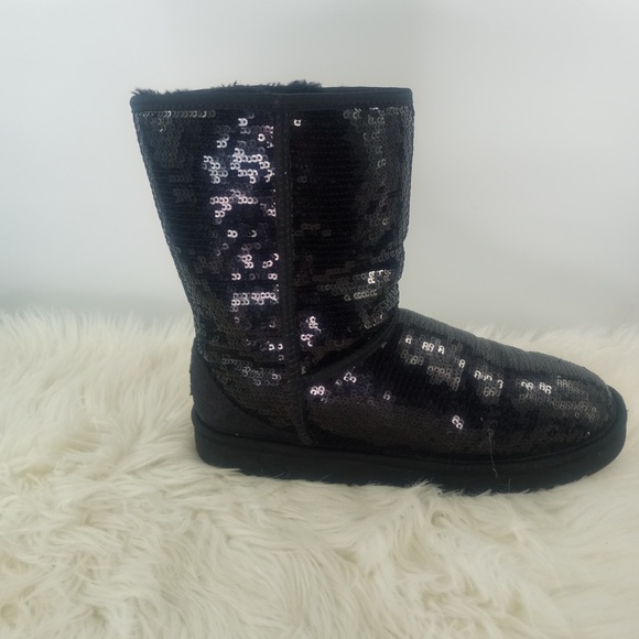 UGG Black and Silver Sequin Women's Boots - Picture 2 of 7
